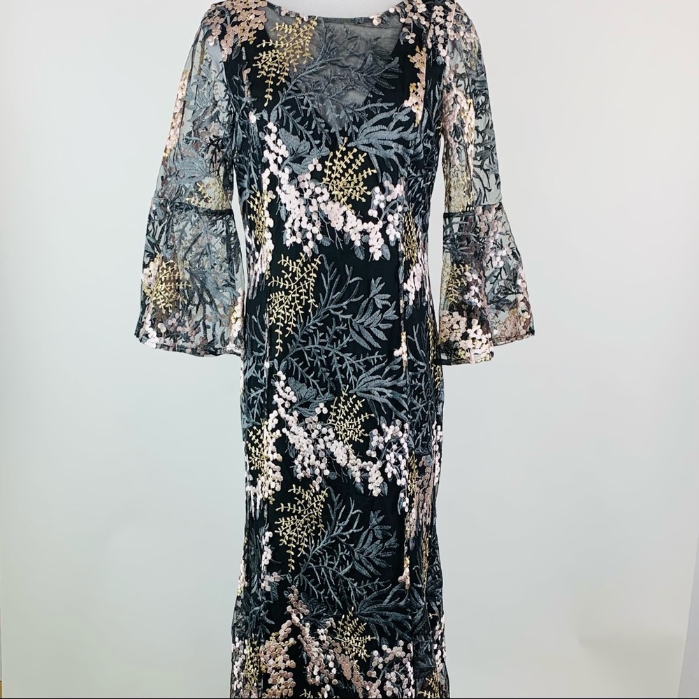 Belle Badgley Mischka Embroidered Sheer Dress 8